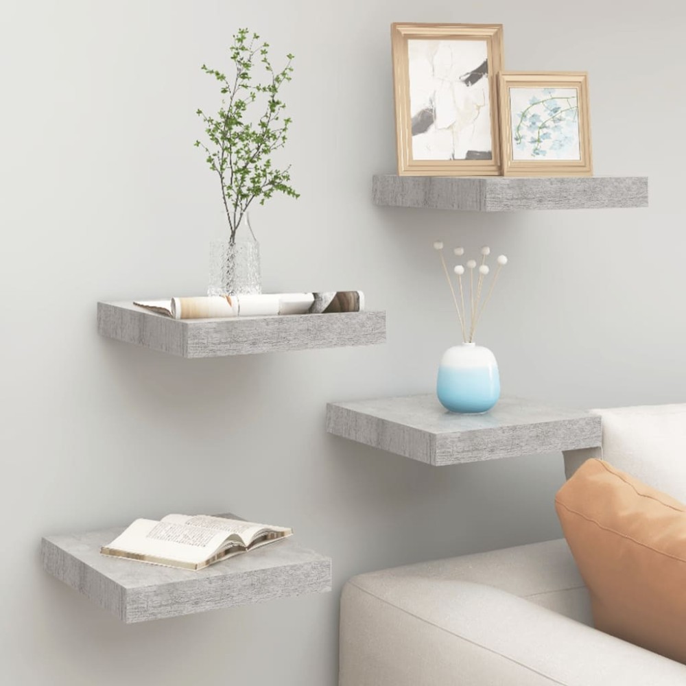 vidaXL Rafturi perete suspendate 4 buc. gri beton 23x23,5x3,8 cm MDF
