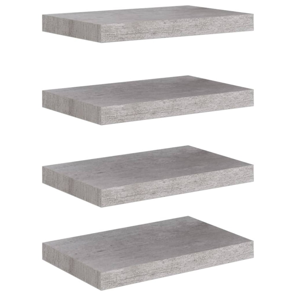 vidaXL Rafturi de perete suspendate 4 buc. gri beton 40x23x3,8 cm MDF