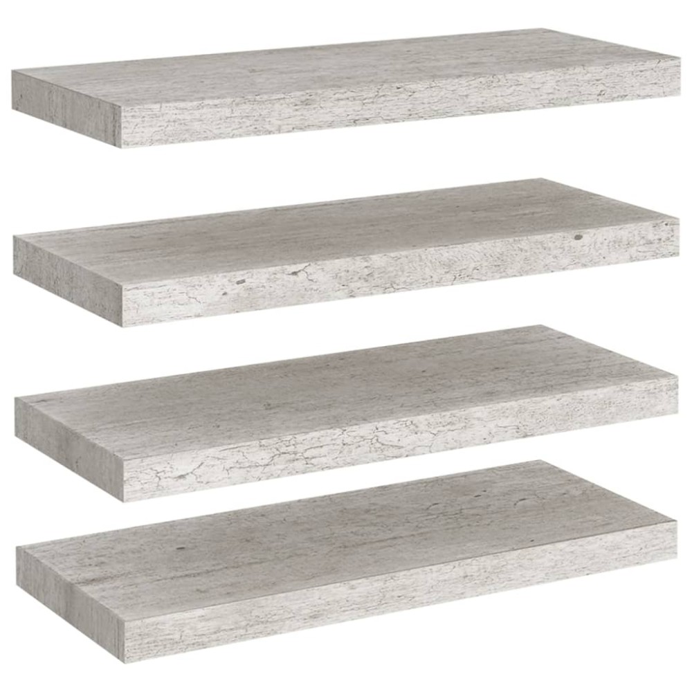 vidaXL Rafturi de perete, 4 buc., gri beton, 60x23,5x3,8 cm, MDF