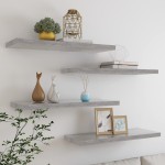vidaXL Rafturi de perete suspendate,4 buc,gri beton,80x23,5x3,8 cm,MDF