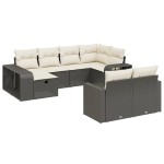 vidaXL Set canapele de grădină cu perne, 10 piese, negru, poliratan