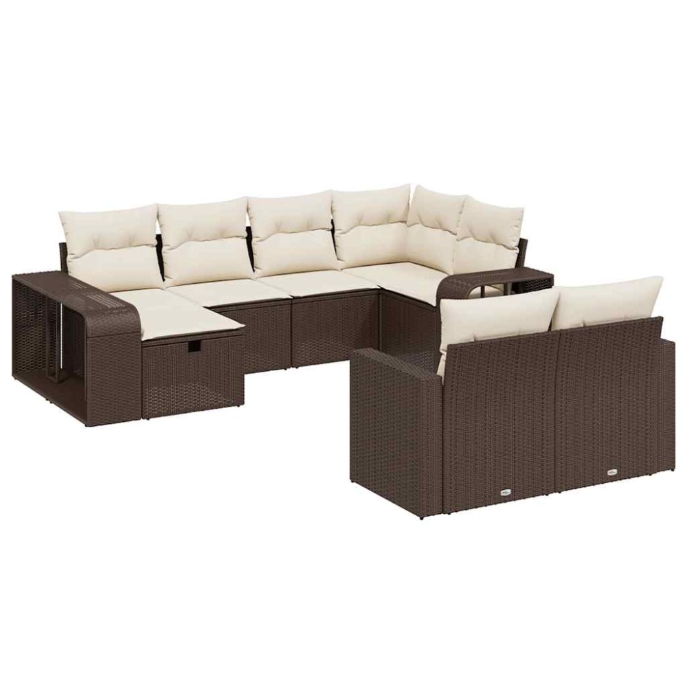 vidaXL Set canapele de grădină cu perne, 10 piese, maro, poliratan