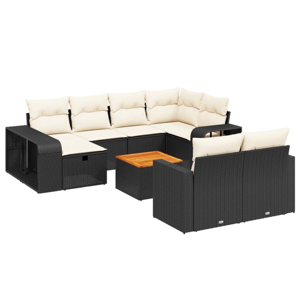 vidaXL Set canapele de grădină cu perne, 11 piese, negru, poliratan
