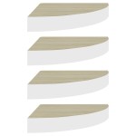 vidaXL Rafturi de perete de colț 4 buc. stejar și alb 25x25x3,8cm MDF