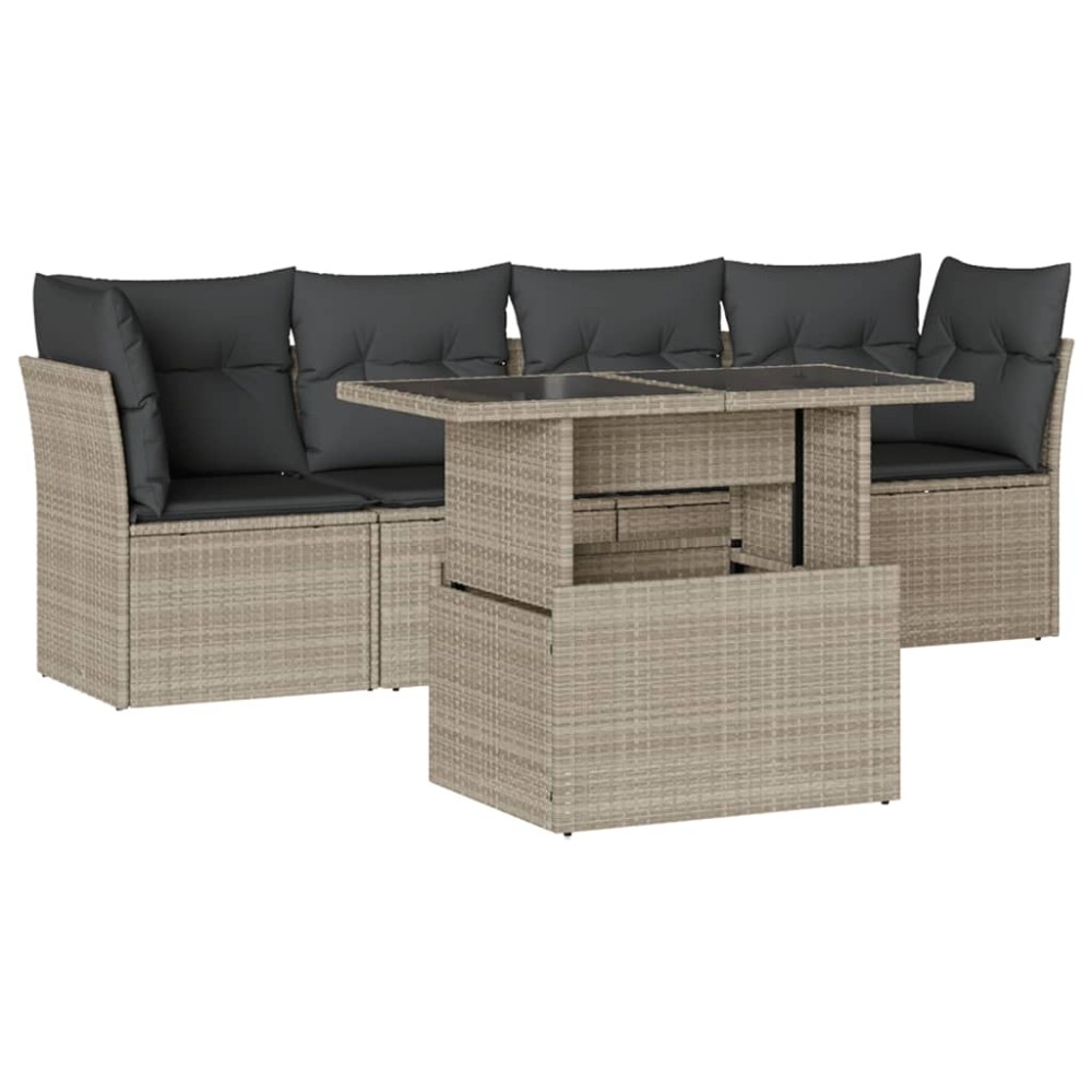 vidaXL Set canapele de grădină cu perne, 5 piese gri deschis poliratan