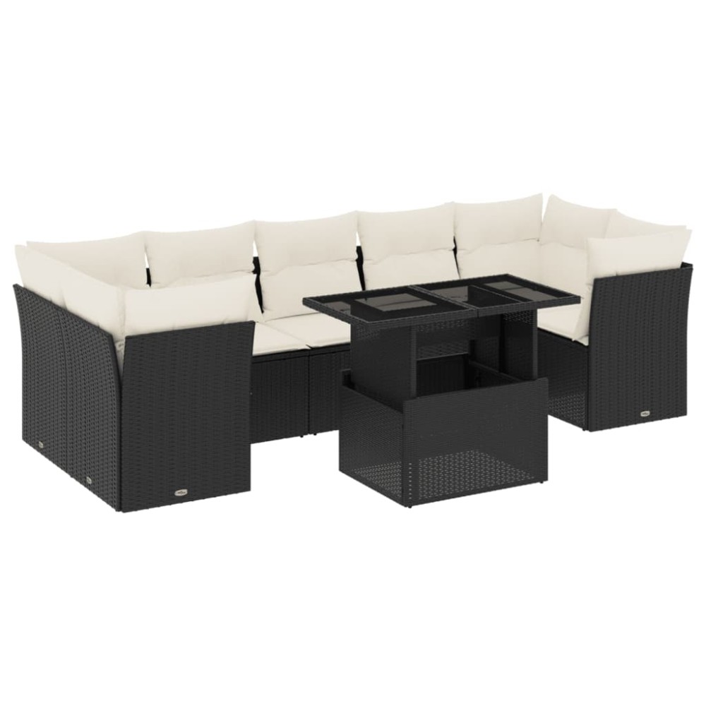 vidaXL Set mobilier de grădină cu perne, 8 piese, negru, poliratan