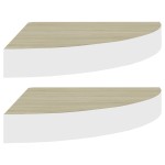 vidaXL Rafturi de perete de colț 2 buc. stejar și alb 35x35x3,8 cm MDF vidaXL Rafturi de perete de colț 2 buc. stejar și alb 35x35x3,8 cm MDF