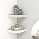 vidaXL Rafturi de perete de colț 2 buc. stejar și alb 35x35x3,8 cm MDF vidaXL Rafturi de perete de colț 2 buc. stejar și alb 35x35x3,8 cm MDF