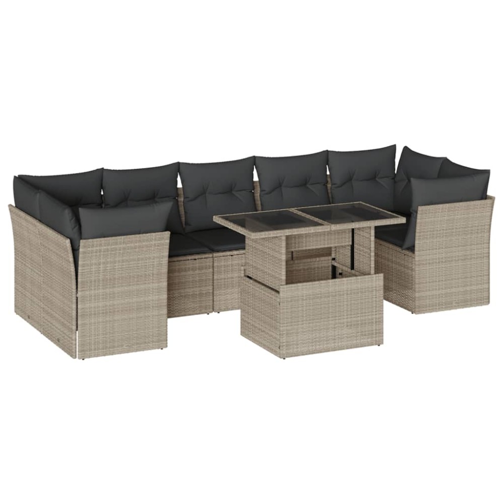 vidaXL Set mobilier de grădină cu perne, 8 piese gri deschis poliratan