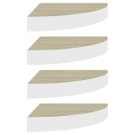 vidaXL Rafturi de perete de colț 4 buc. stejar și alb 35x35x3,8 cm MDF