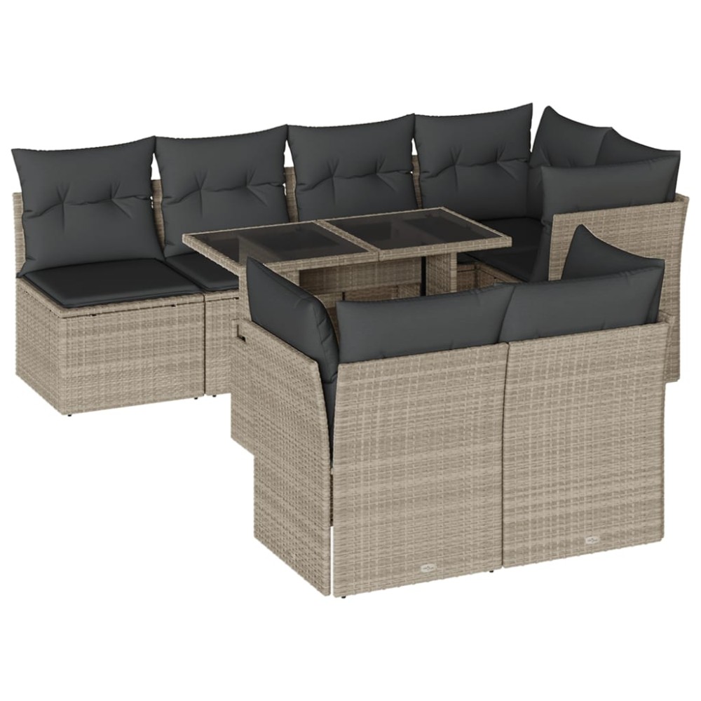 vidaXL Set mobilier de grădină cu perne, 8 piese gri deschis poliratan