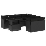 vidaXL Set mobilier de grădină cu perne, 9 piese, negru, poliratan