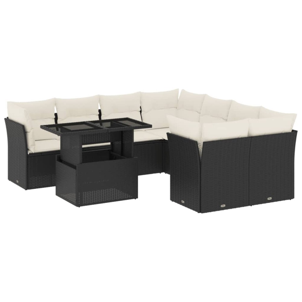 vidaXL Set mobilier de grădină cu perne, 9 piese, negru, poliratan