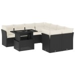vidaXL Set mobilier de grădină cu perne, 9 piese, negru, poliratan