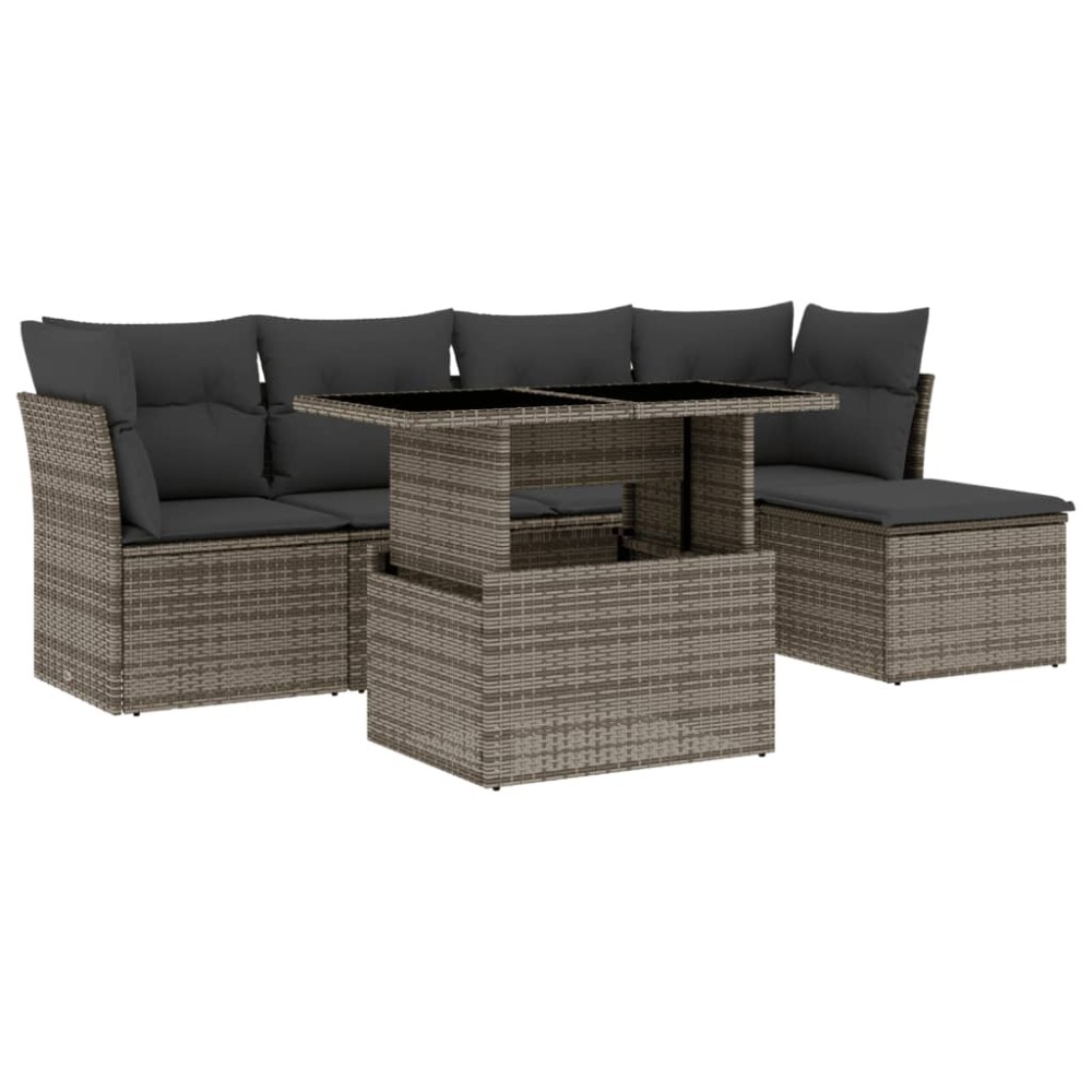 vidaXL Set mobilier grădină cu perne, 6 piese, gri, poliratan