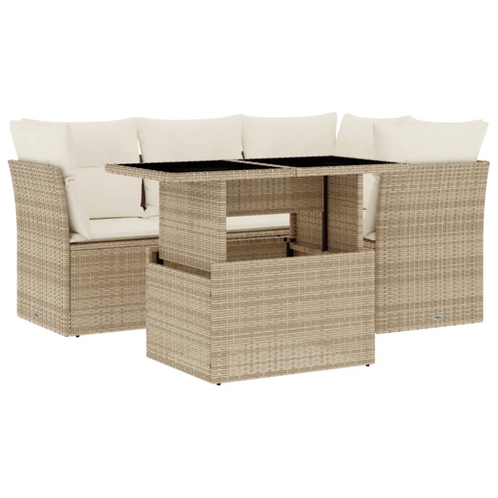 vidaXL Set canapele de grădină cu perne, 5 piese, bej, poliratan
