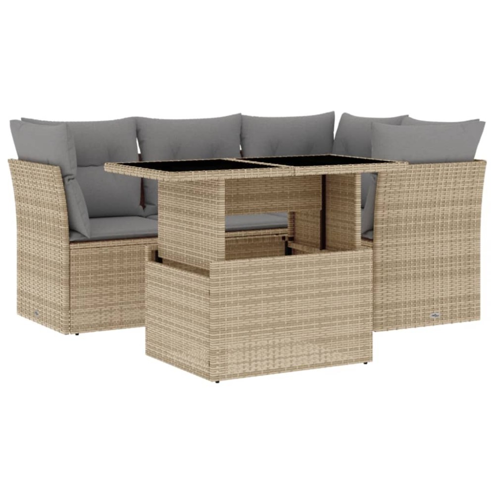 vidaXL Set canapele de grădină cu perne, 5 piese, bej, poliratan
