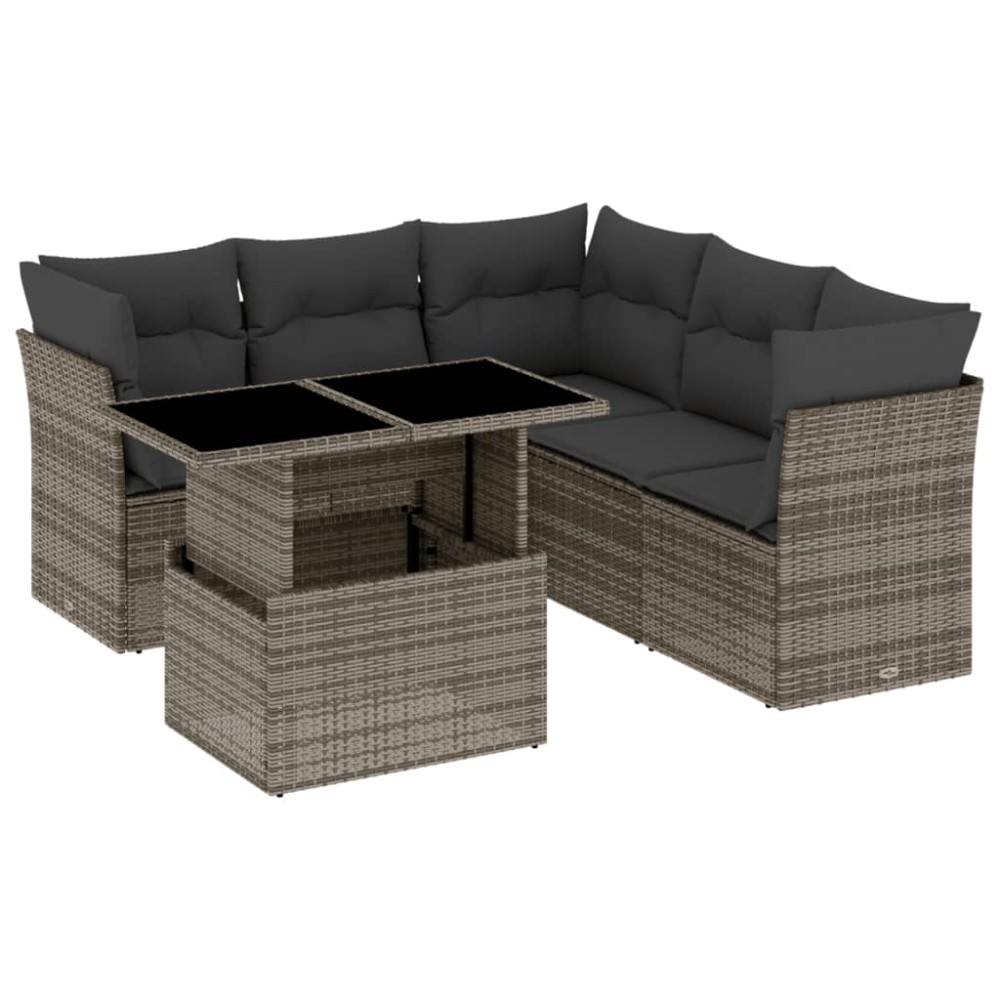 vidaXL Set mobilier grădină cu perne, 6 piese, gri, poliratan