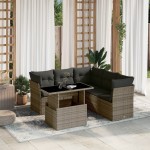 vidaXL Set mobilier grădină cu perne, 6 piese, gri, poliratan vidaXL Set mobilier grădină cu perne, 6 piese, gri, poliratan