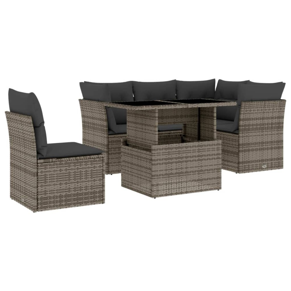 vidaXL Set mobilier grădină cu perne, 6 piese, gri, poliratan