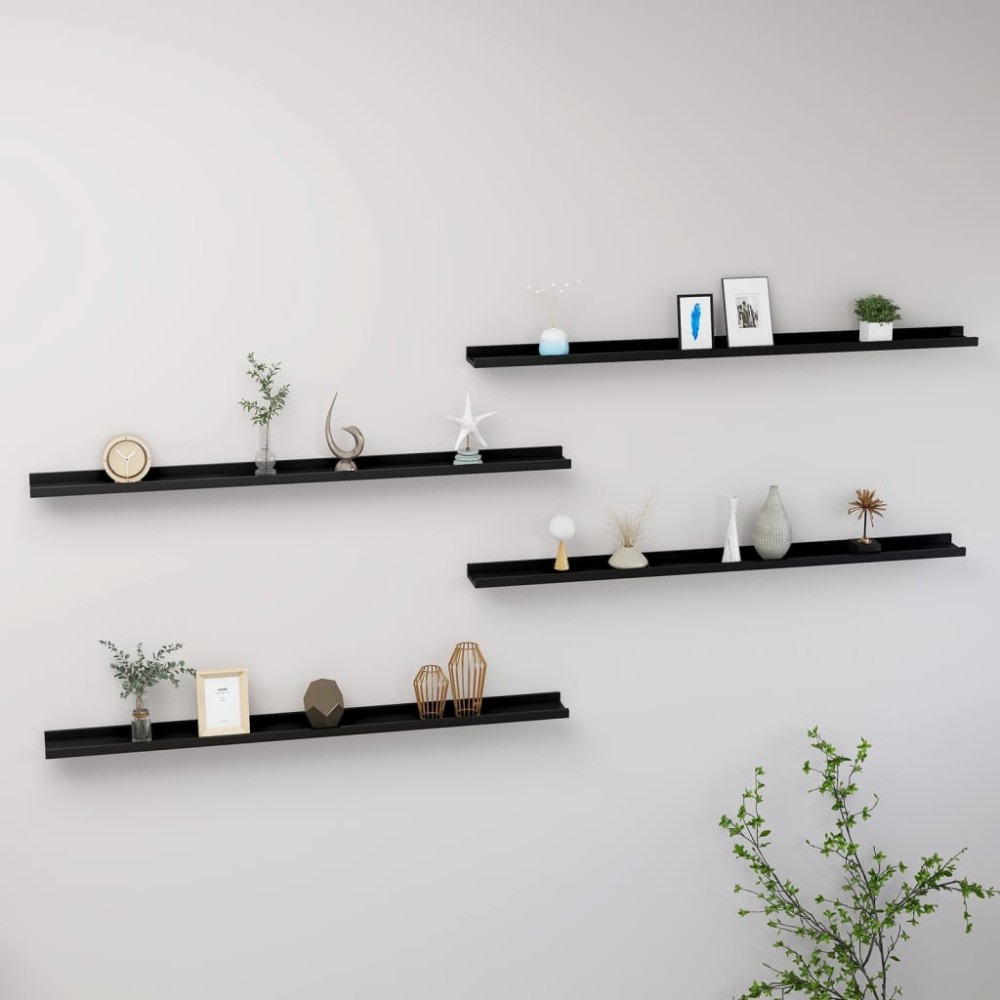 vidaXL Rafturi de perete, 4 buc., negru, 115x9x3 cm