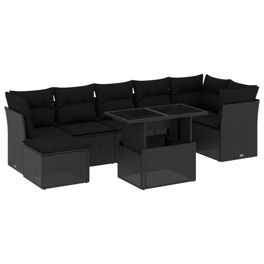 vidaXL Set mobilier de grădină cu perne, 8 piese, negru, poliratan