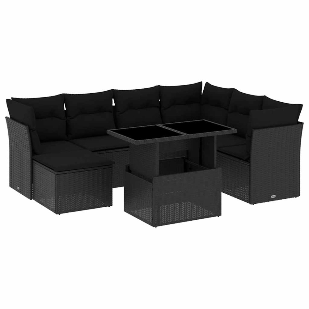 vidaXL Set mobilier de grădină cu perne, 8 piese, negru, poliratan