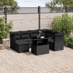 vidaXL Set mobilier de grădină cu perne, 8 piese, negru, poliratan vidaXL Set mobilier de grădină cu perne, 8 piese, negru, poliratan