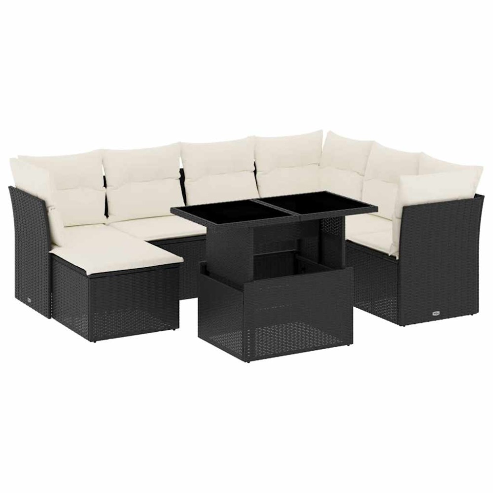 vidaXL Set mobilier de grădină cu perne, 8 piese, negru, poliratan
