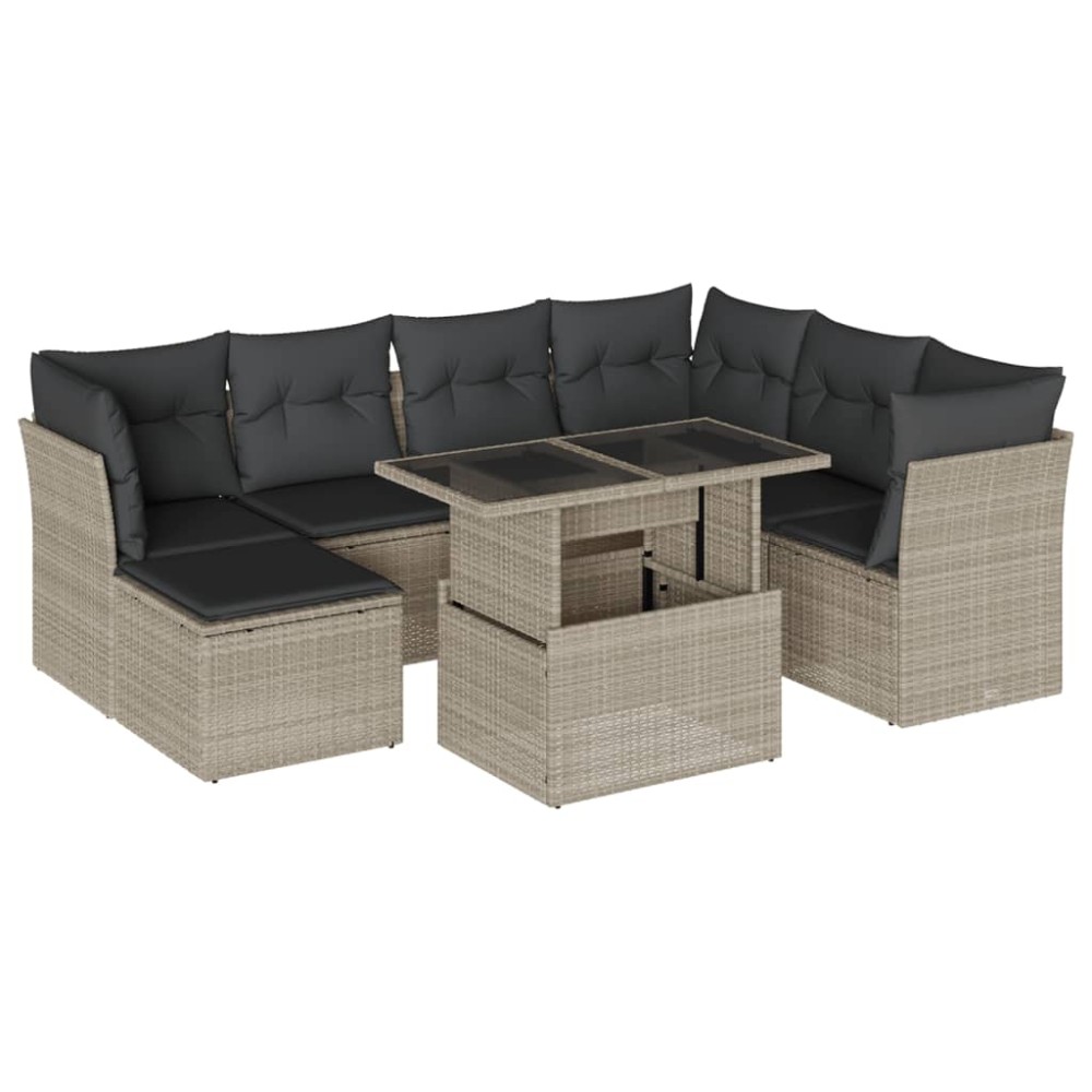 vidaXL Set mobilier de grădină cu perne, 8 piese gri deschis poliratan