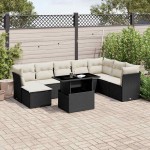 vidaXL Set mobilier de grădină cu perne, 9 piese, negru, poliratan vidaXL Set mobilier de grădină cu perne, 9 piese, negru, poliratan