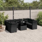 vidaXL Set canapele de grădină cu perne, 10 piese, negru, poliratan vidaXL Set canapele de grădină cu perne, 10 piese, negru, poliratan