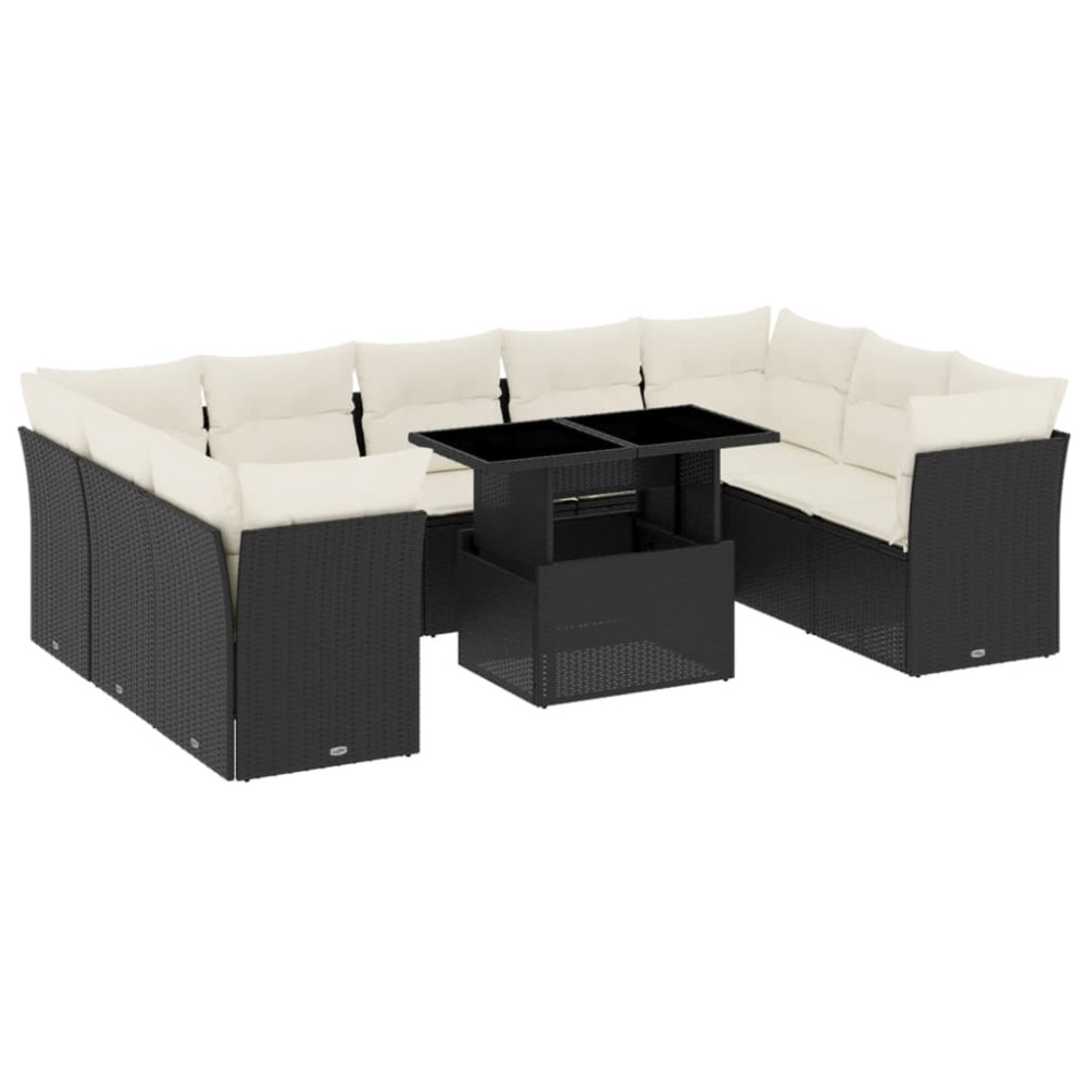 vidaXL Set canapele de grădină cu perne, 10 piese, negru, poliratan