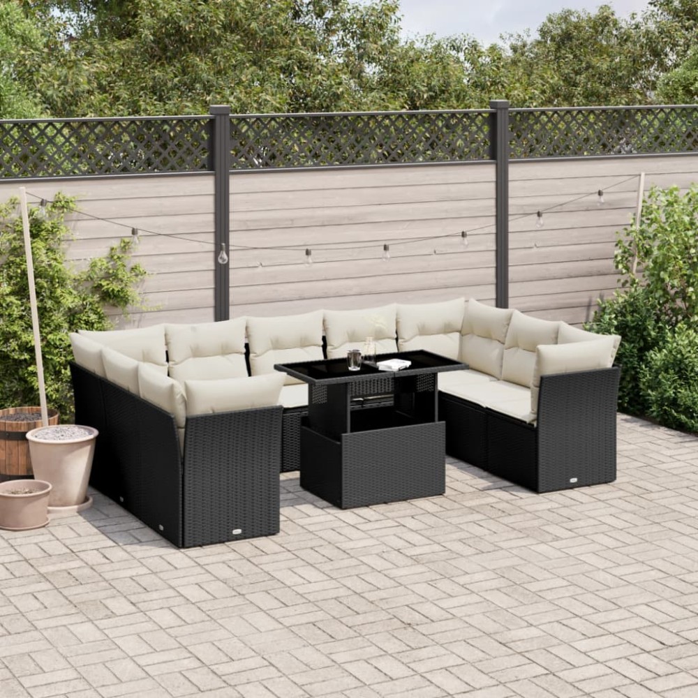 vidaXL Set canapele de grădină cu perne, 10 piese, negru, poliratan