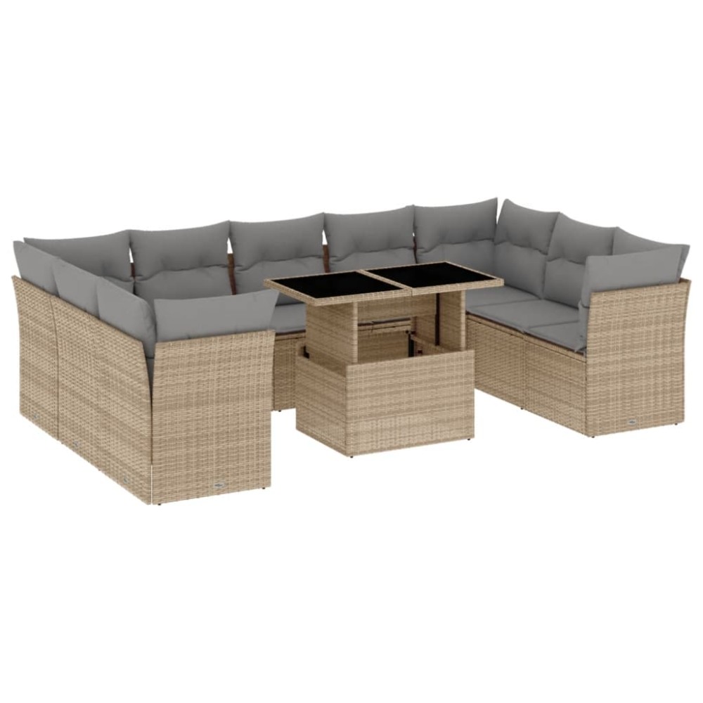 vidaXL Set canapele de grădină cu perne, 10 piese, bej, poliratan
