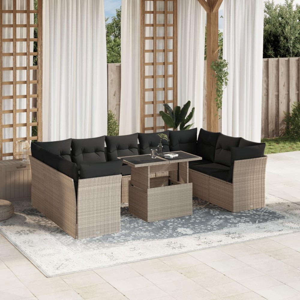 vidaXL Set canapele de grădină cu perne 10 piese gri deschis poliratan