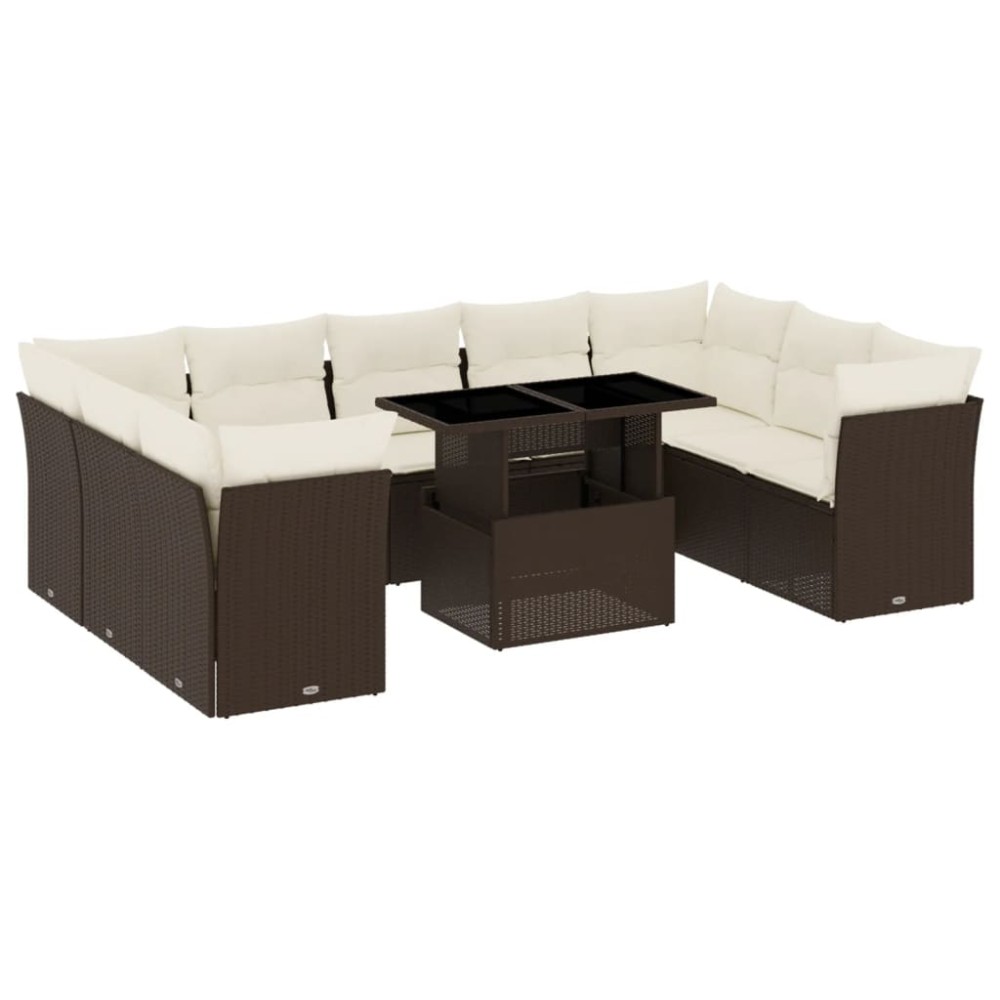 vidaXL Set canapele de grădină cu perne, 10 piese, maro, poliratan