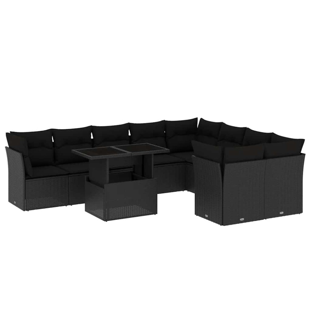 vidaXL Set canapele de grădină cu perne, 10 piese, negru, poliratan