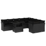 vidaXL Set canapele de grădină cu perne, 10 piese, negru, poliratan