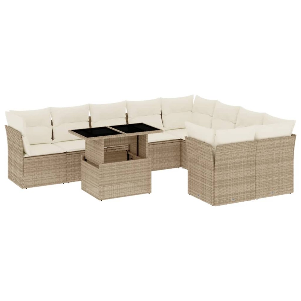 vidaXL Set canapele de grădină cu perne, 10 piese, bej, poliratan