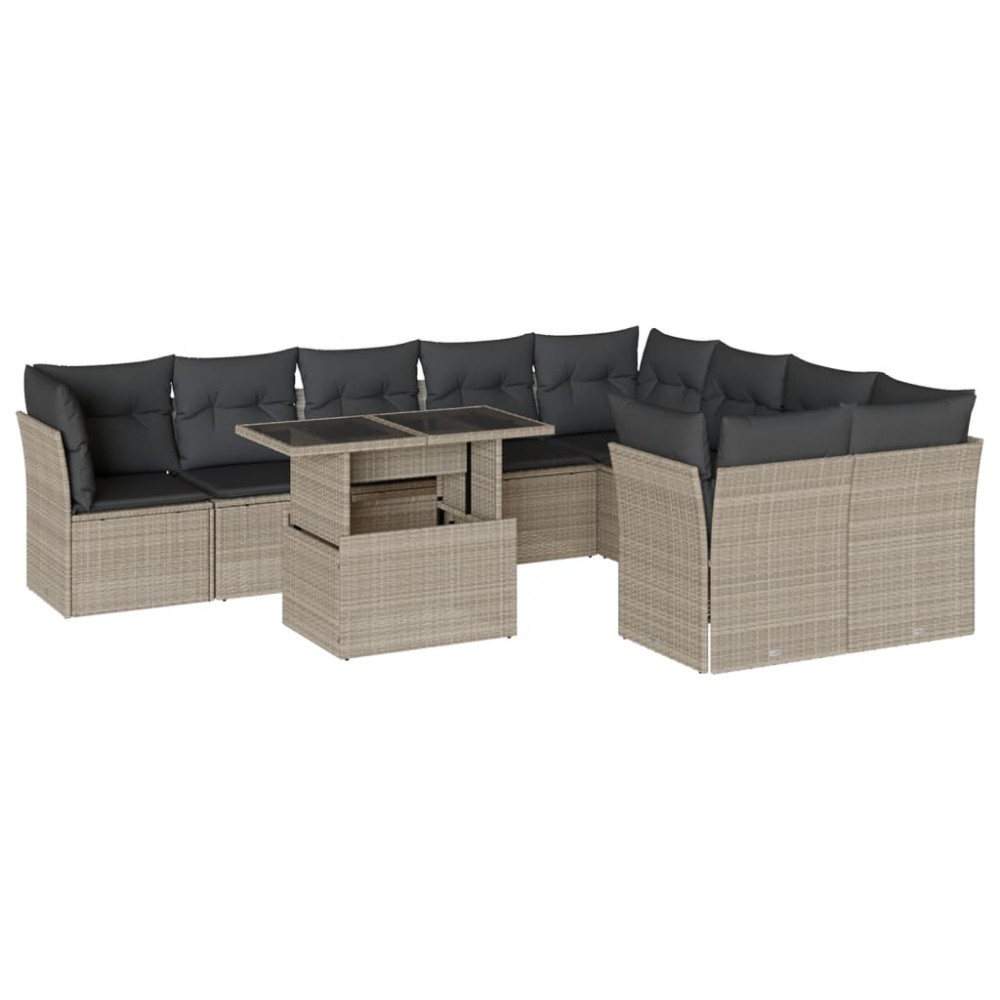 vidaXL Set canapele de grădină cu perne 10 piese gri deschis poliratan