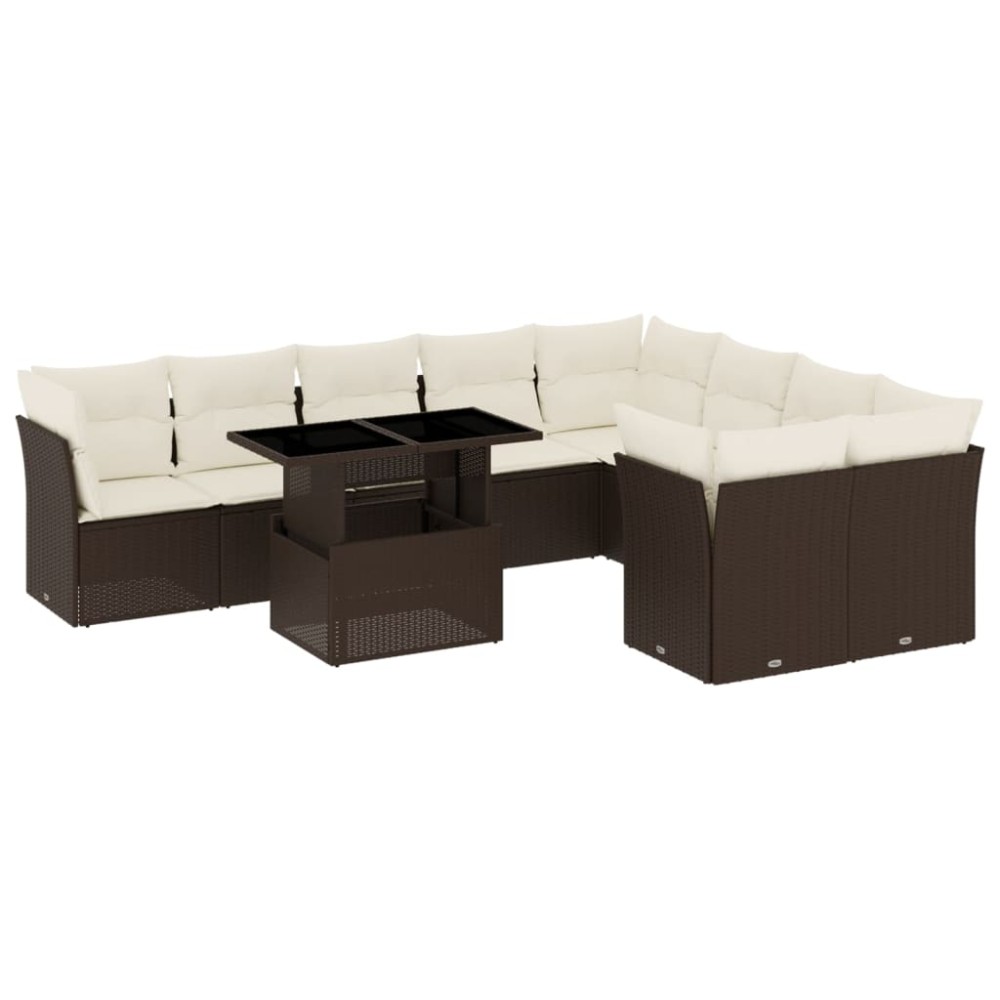 vidaXL Set canapele de grădină cu perne, 10 piese, maro, poliratan