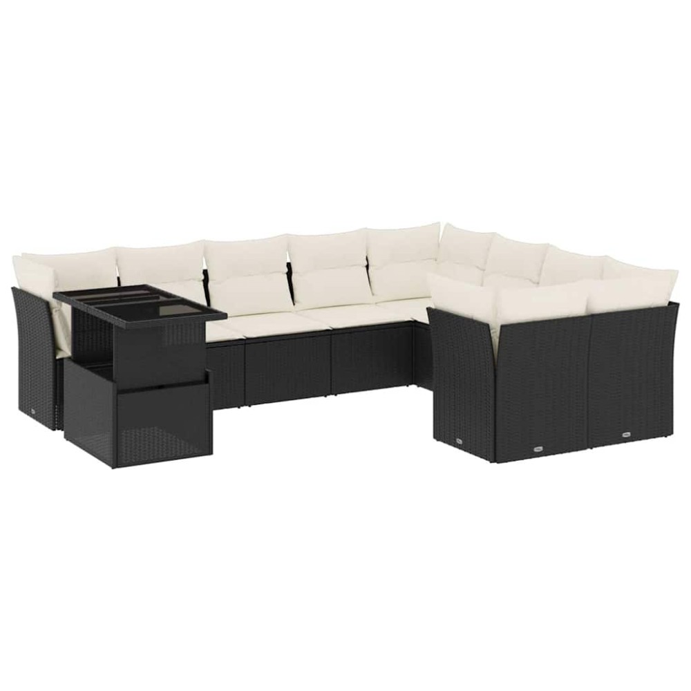 vidaXL Set canapele de grădină cu perne, 10 piese, negru, poliratan