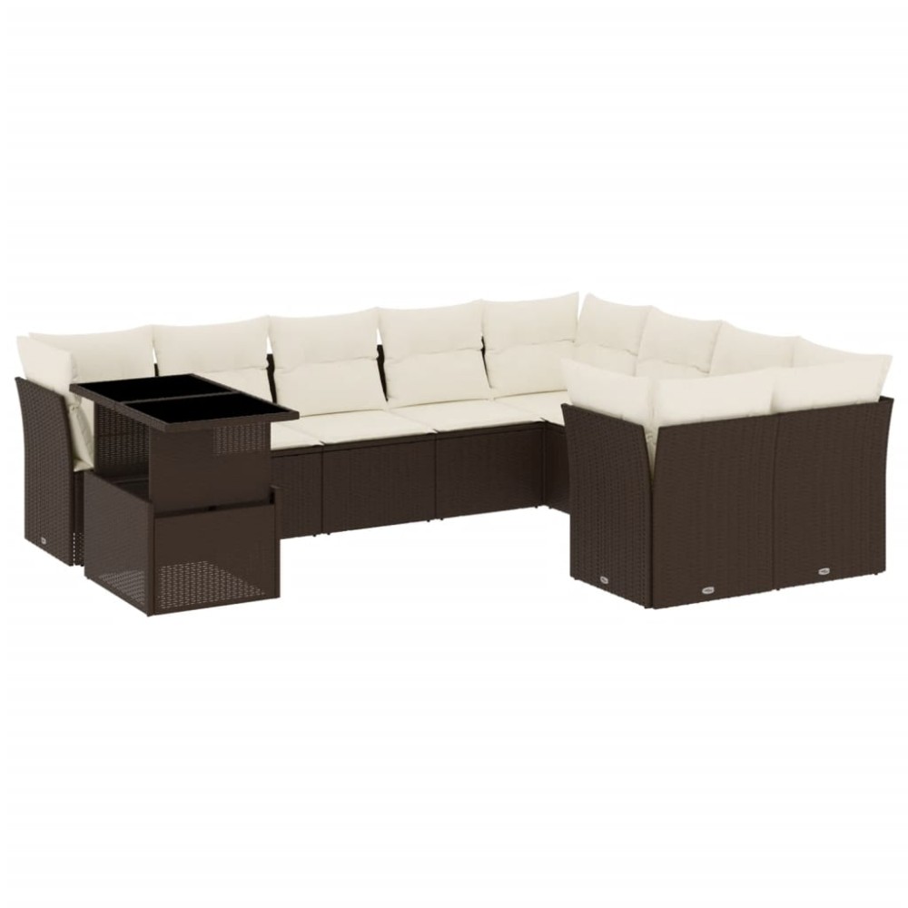 vidaXL Set canapele de grădină cu perne, 10 piese, maro, poliratan