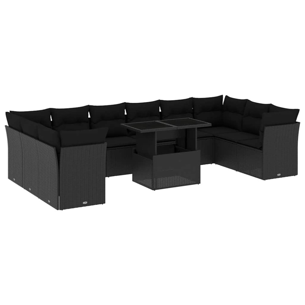 vidaXL Set canapele de grădină cu perne, 11 piese, negru, poliratan