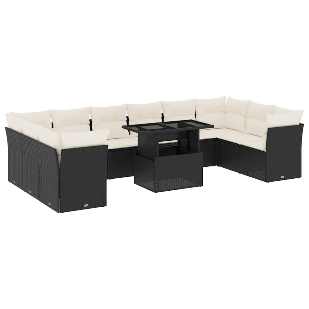 vidaXL Set canapele de grădină cu perne, 11 piese, negru, poliratan