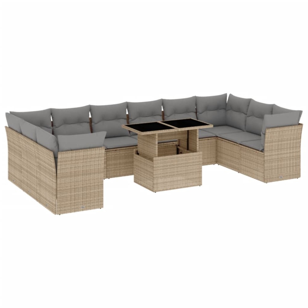 vidaXL Set canapele de grădină cu perne, 11 piese, bej, poliratan