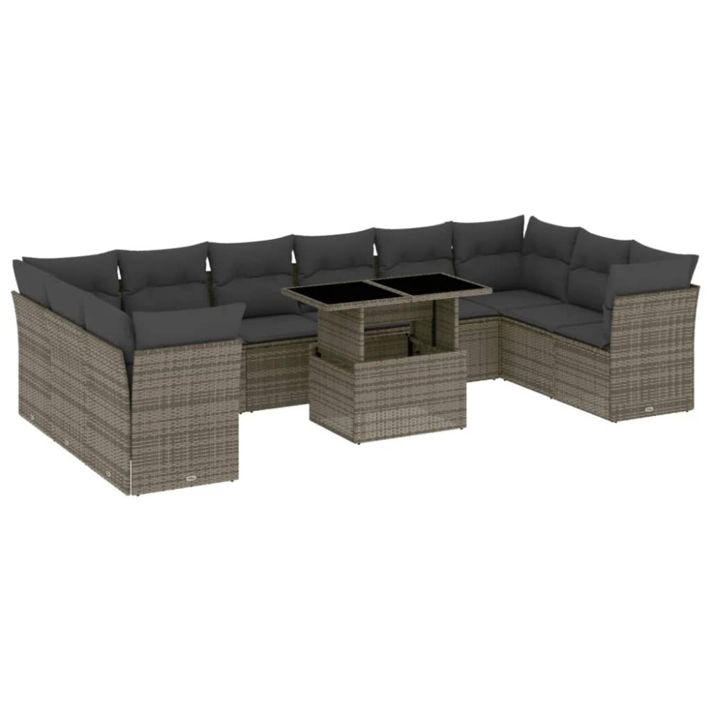 vidaXL Set canapele de grădină cu perne, 11 piese, gri, poliratan