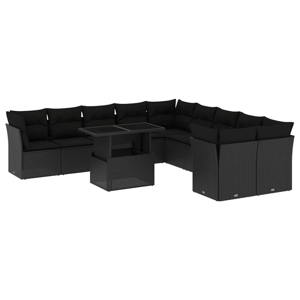 vidaXL Set canapele de grădină cu perne, 11 piese, negru, poliratan