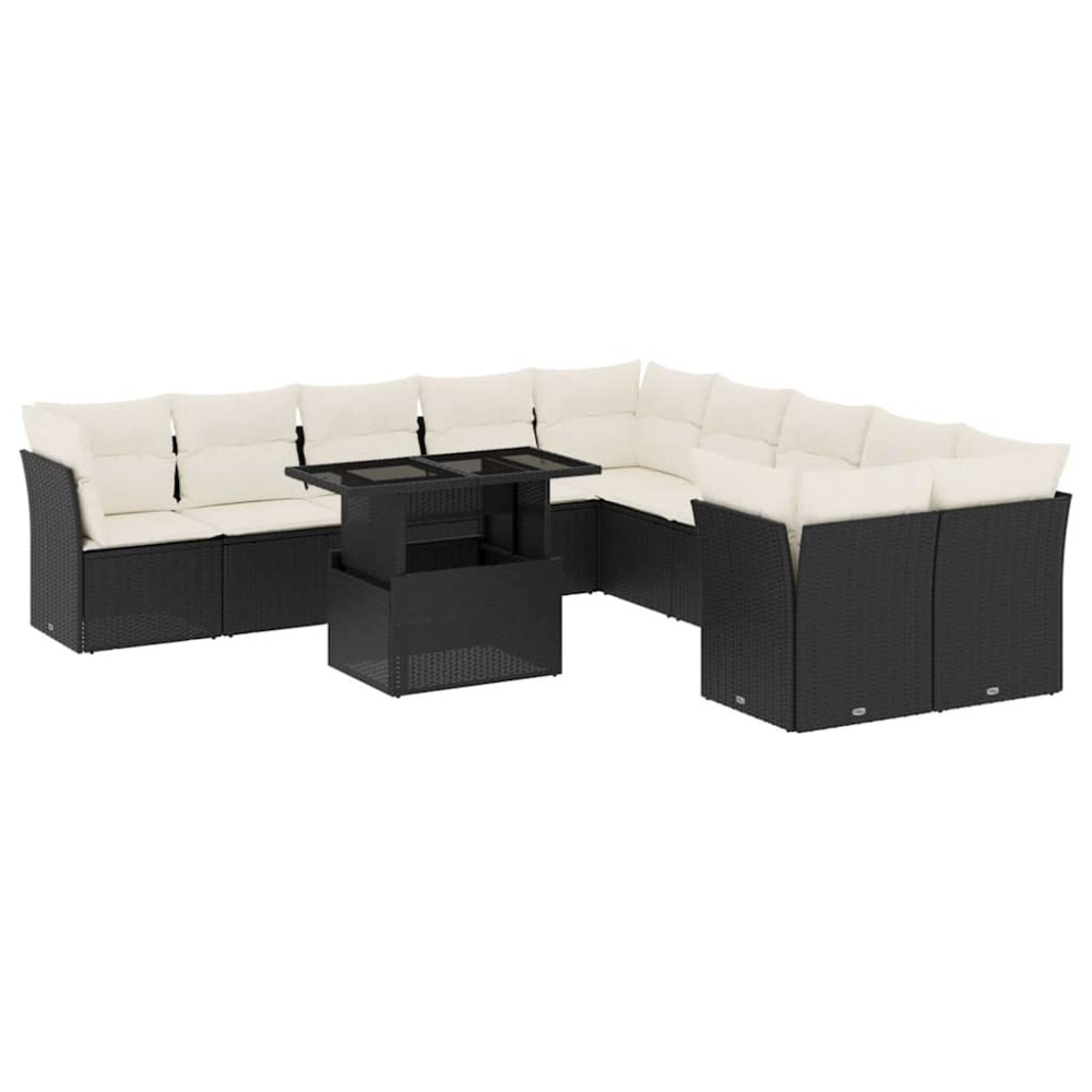 vidaXL Set canapele de grădină cu perne, 11 piese, negru, poliratan